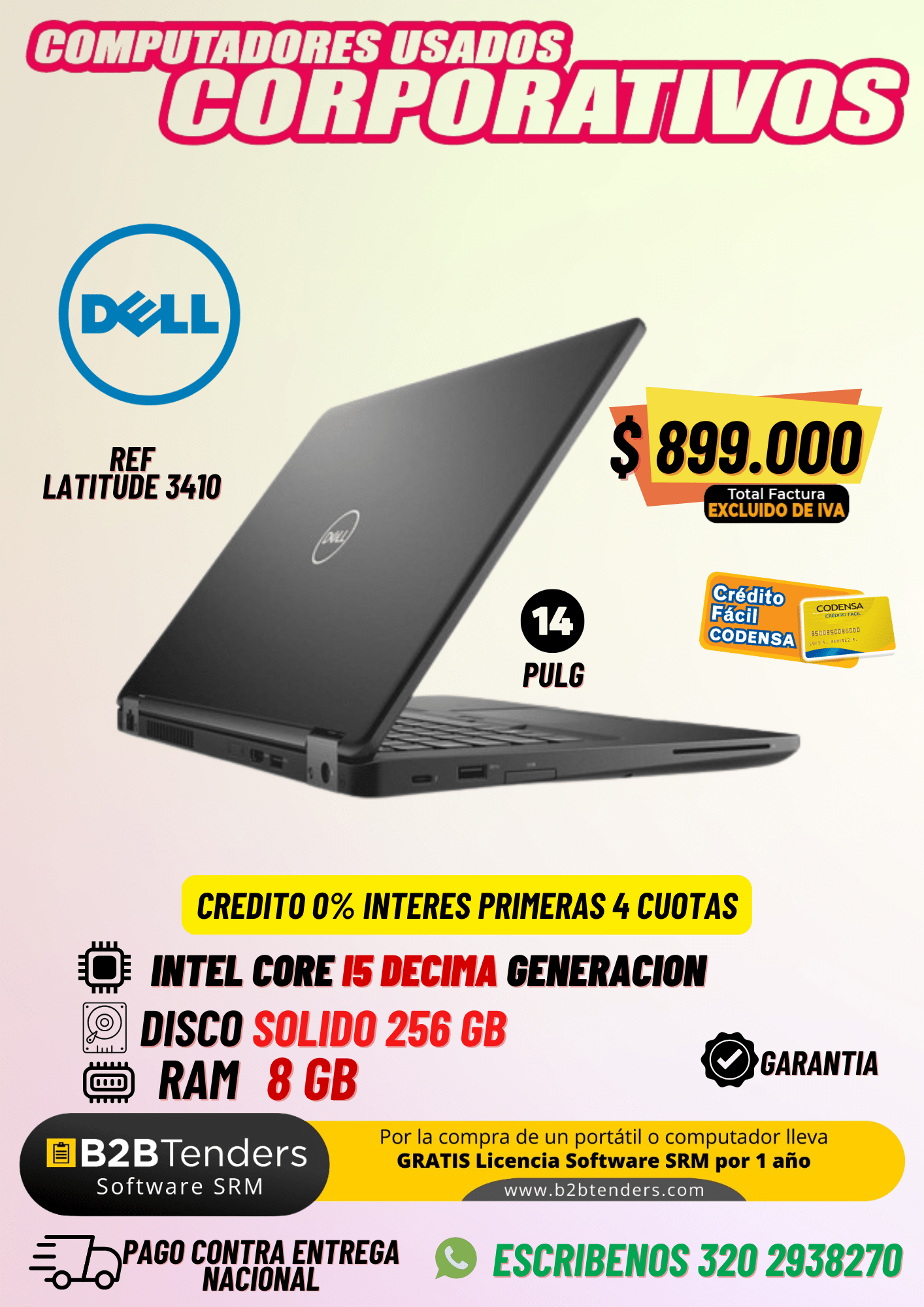 Dell Latitude 3410 – Core i5 10ª Gen, 8GB RAM, 256GB SSD | Portátil Corporativo Usado